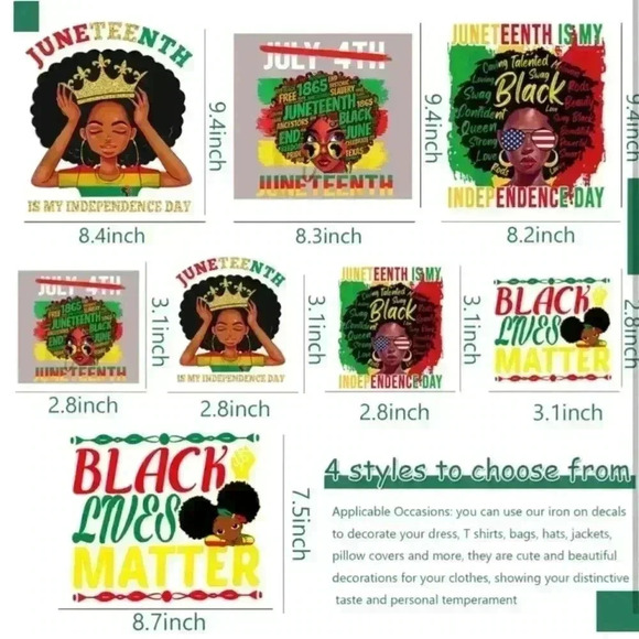 8SetsW/8Pc’s (64Sheets)Juneteenth Iron On Heat Transfer Clothing Decorations NEW - Picture 7 of 15